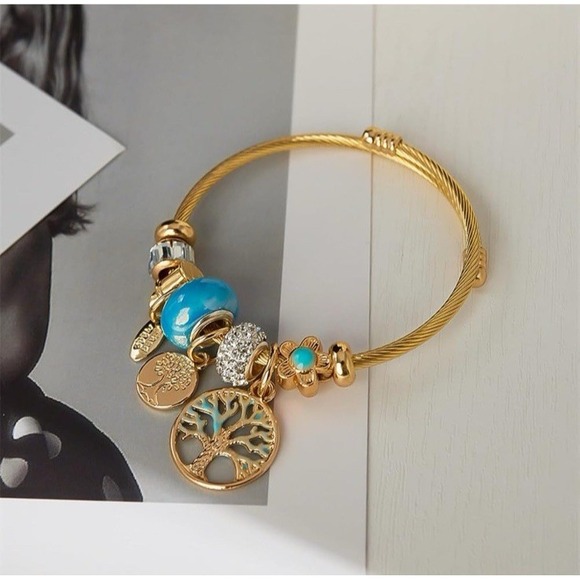 Tree of Life Jewelry - Flexible Tree Of Life Bracelet Gold Color‎ Stainless Steel